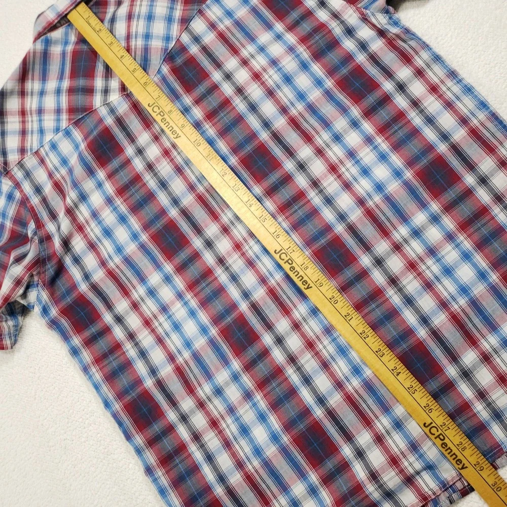 Levi's Pearl Snap Shirt Mens XL Red Blue Plaid Western Short Sleeve Standard Fit